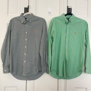 Two Ralph Lauren Gingham  Long Sleeve Shirts Apple and Dark Green Mens size Sm